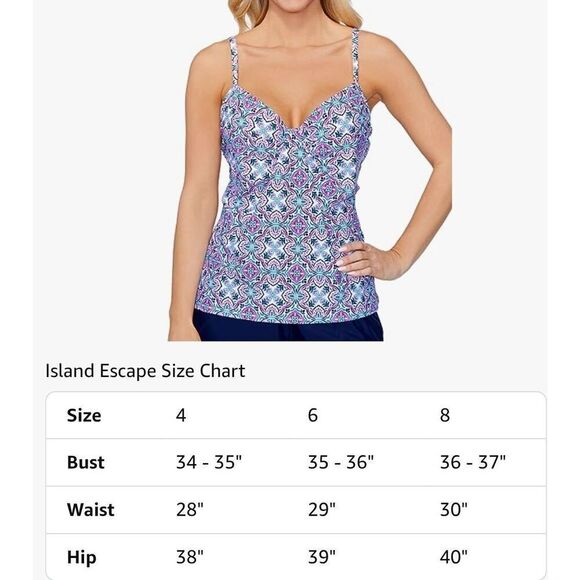 Island Escape Underwire Tankini Mandala Swim Top Full Bust Support Women Size 12 - Picture 3 of 9
